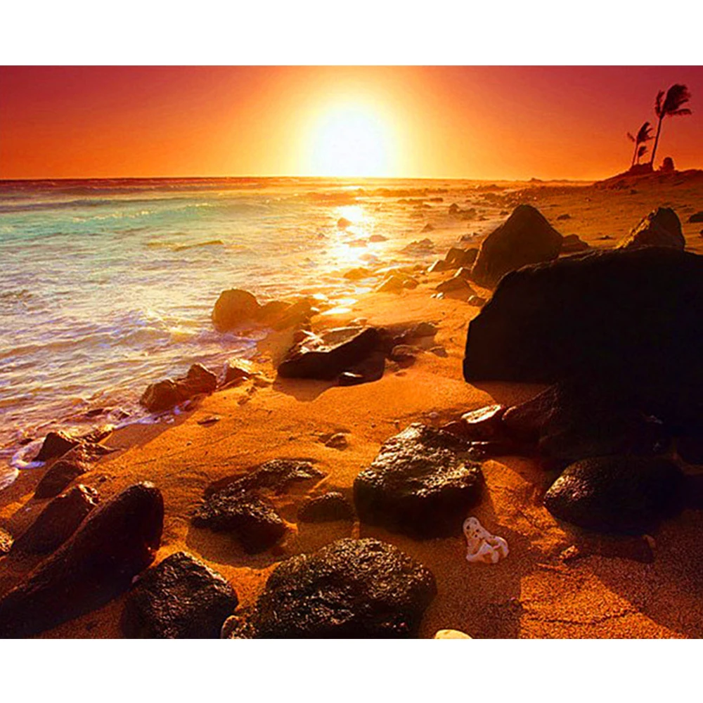 

LI LOYE 5D DIY Diamond painting Evening beach landscape Full Round rhinestone cross stitch Diamond embroidery mosaic Decor RT409