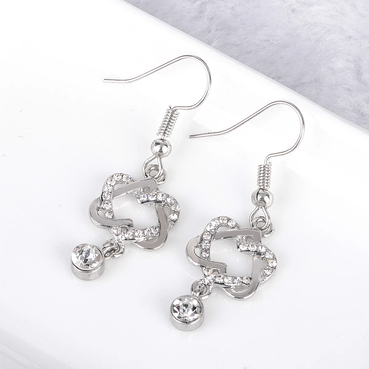 Crystal Drop Long Earrings Loverly Double Heart Dangle Earring For Women Femme Silver Gold Clolor Jewelry Bijouterie Shellhard