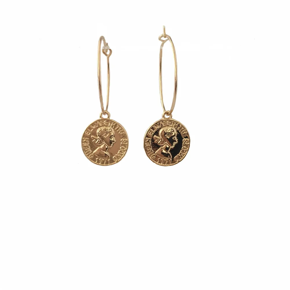 Модные серьги золотого цвета с покрытием монета, очаровательные тонкие серьги-кольца для женщин и девушек