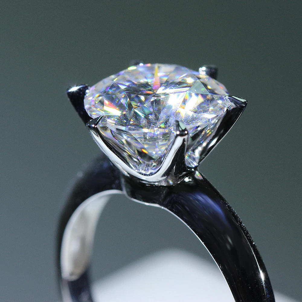 Transgems 14k White Gold 3 Carat Diameter 9mm F Color moissanite Engagement Ring For Women Solitare Engagement Ring