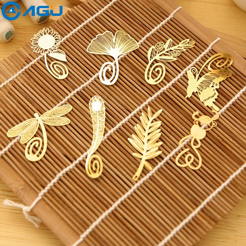 

AAGU 1PC Cute Kawaii Gold Metal Bookmark Paper Clip Antique Plated Butterfly Dragonfly Leaf Plant Bookmark Korean Stationery