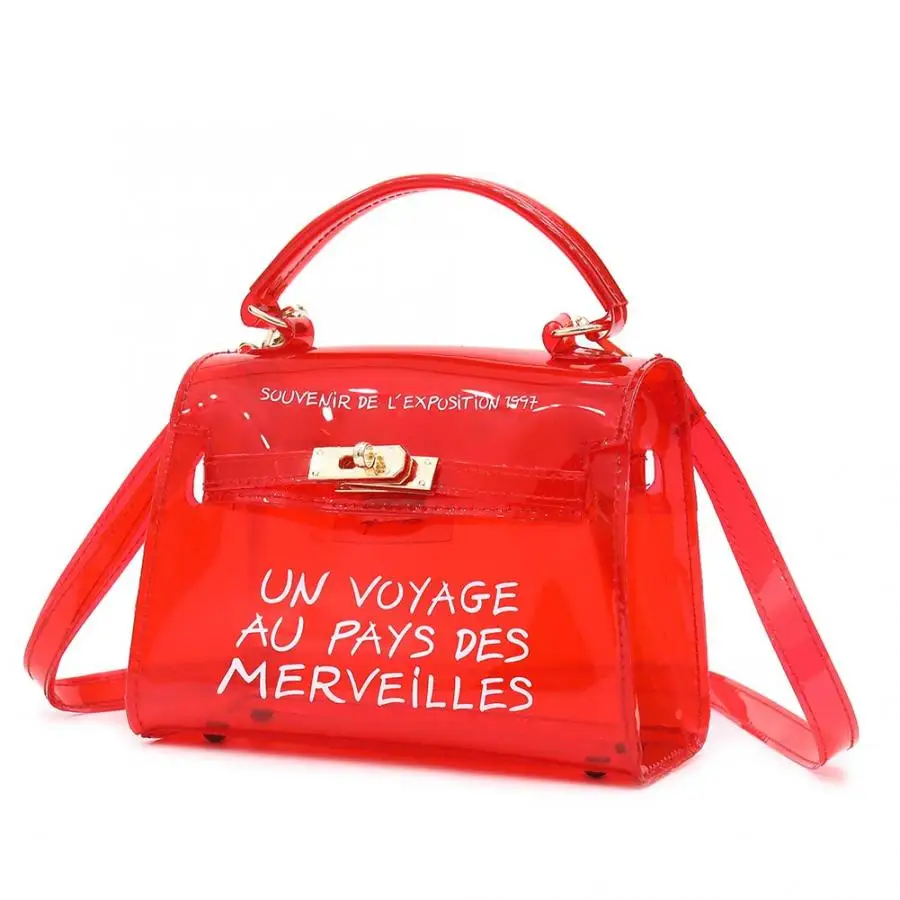 

Summer Women Fashion PVC Clear Transparent Adjustable Strap Candy Color Handbag Single Shoulder Bag Purse Crossbody/Hand Bags