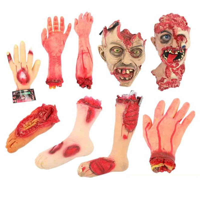 

1pcs/lot Halloween Prop Horrible Broken Scan Head Limbs Fingers Legs Feet Bloody Latex Tricky Toys For Party Decorations