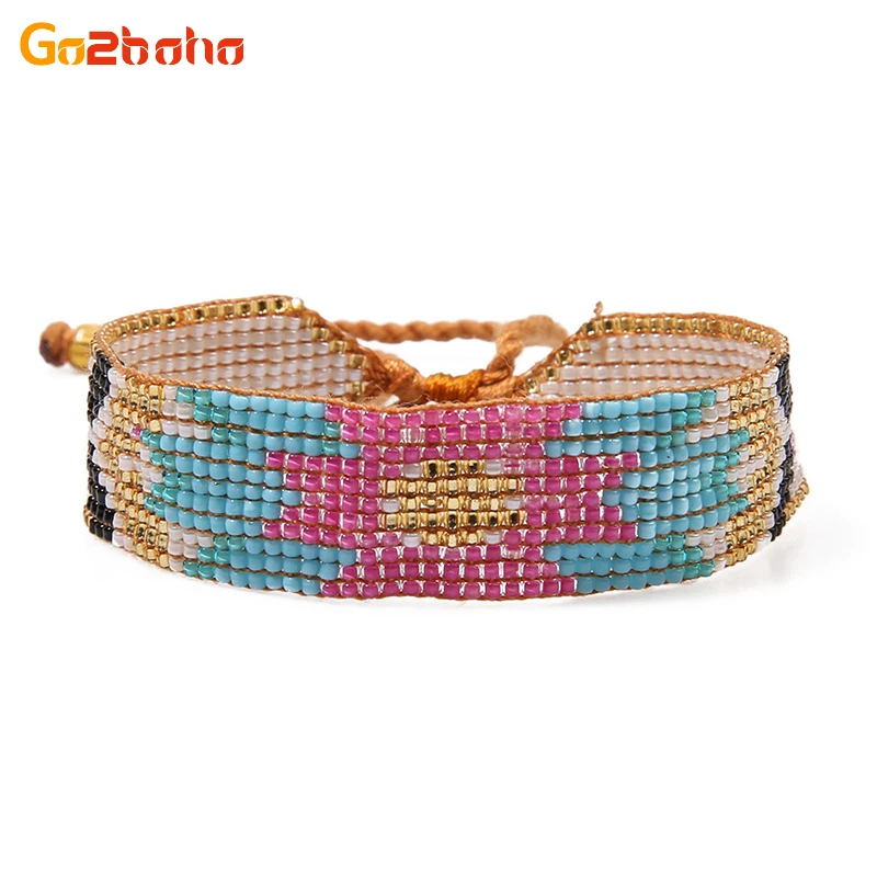 

Go2boho Boho MIYUKI Seed Beads Women Bracelets Gold Geometric Pattern Ethnic Cuff Rope Chain Woven Jewelry Gift Women's Bracelet
