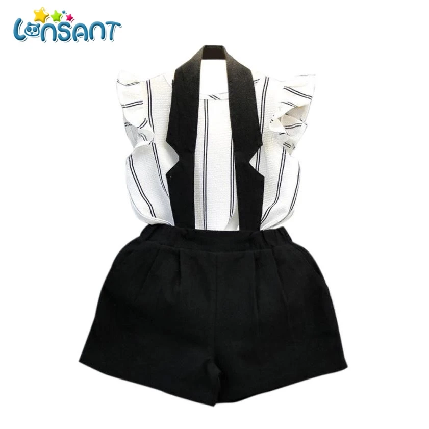 

LONSANT New Cute Kids Girls Roupas Set Baby Girls Outfit Clothes Stripe Vest T-shirt Tops + Short Pants Conjunto Menina