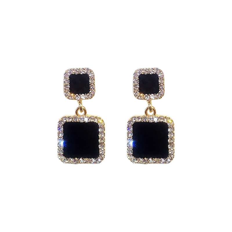 Массивные серьги, черные квадратные серьги с кристаллами в форме звезды для женщин, Стразы золотого цвета, свадебные серьги, модные ювелирные изделия в стиле бохо - Окраска металла: Black