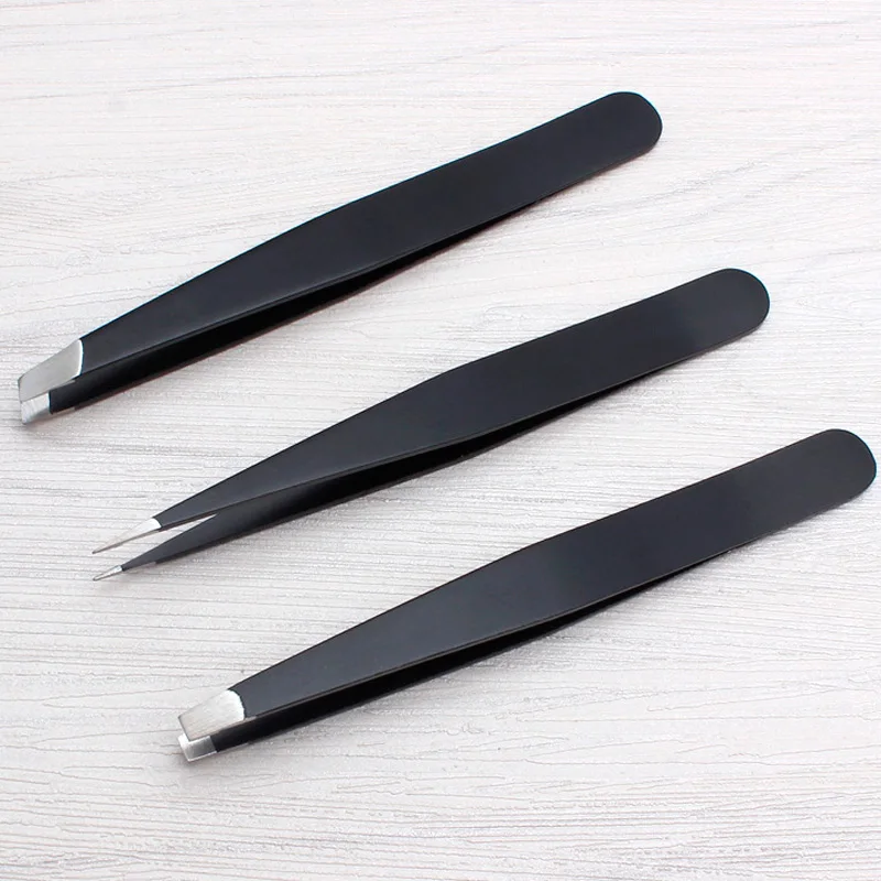 

3 Pcs/Set Eyebrow Tweezers Stainless Steel Point Tip/Slant Tip/Flat Tip Hair Remover Tools Kit QS888