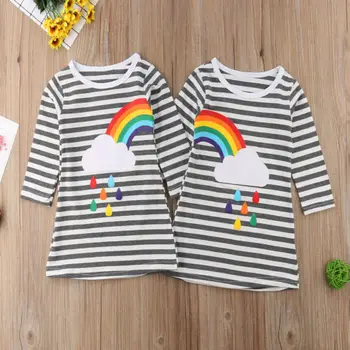 

Sisters Twins Girls Princess Dress Rainbow Clouds Print Baby Girl Birthday Party Clothes Long Sleeve Autumn Toddler Dress New