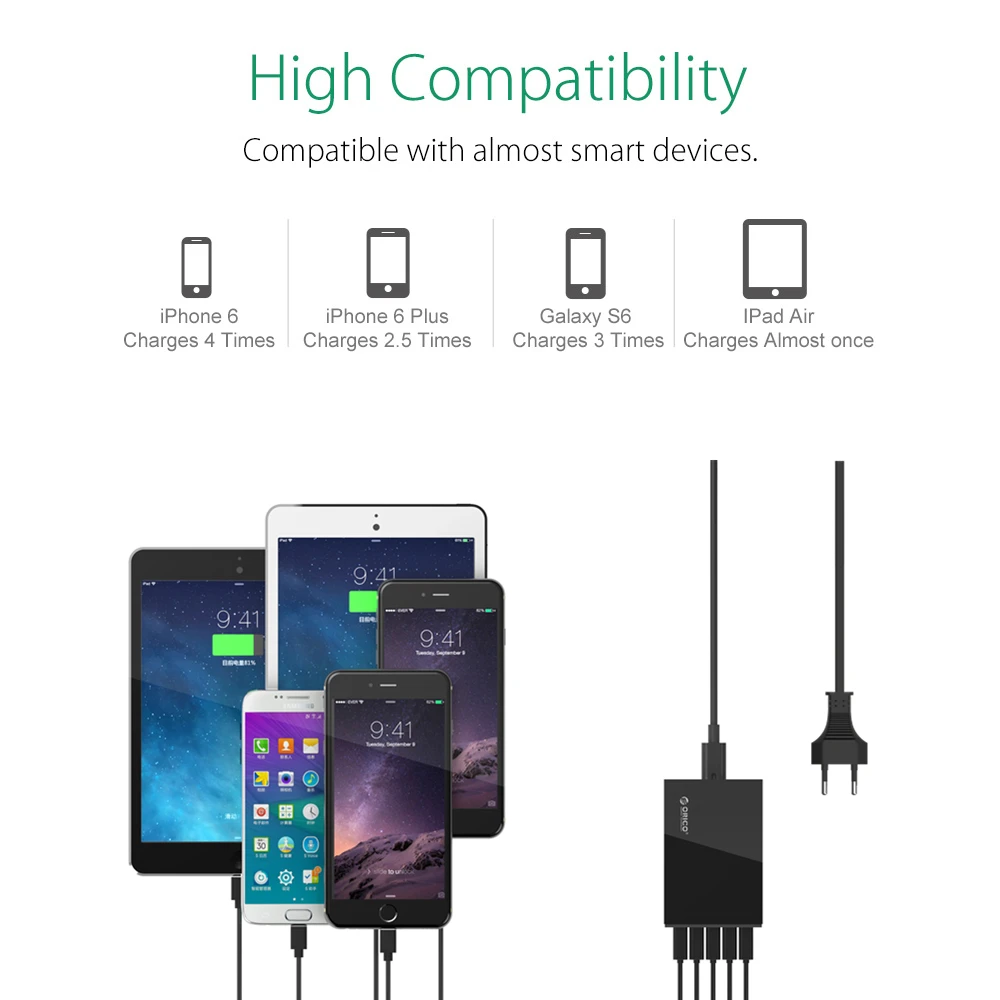 Зарядное устройство ORICO для iPhone 6s 7 Xiaomi Samsung HTC 5 В 2 4 А 8 a40w USB портов черный|5 port