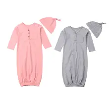 Хлопковая пижама для новорожденных мальчиков и девочек, Пеленальный спальный мешок+ шапочка, 2 предмета, От 0 до 6 месяцев