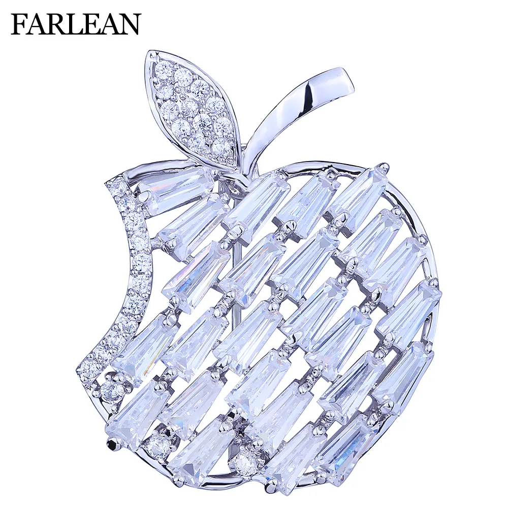 FARLENA font b Jewelry b font Cute apple Brooch Inlay with Zirconia Cubic Fashion CZ font
