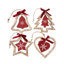 Набор из 4 рождественские деревянные декорации подвесное украшение в форме сердца мини-дерево звезда дизайн jingle bell дизайн украшение дома