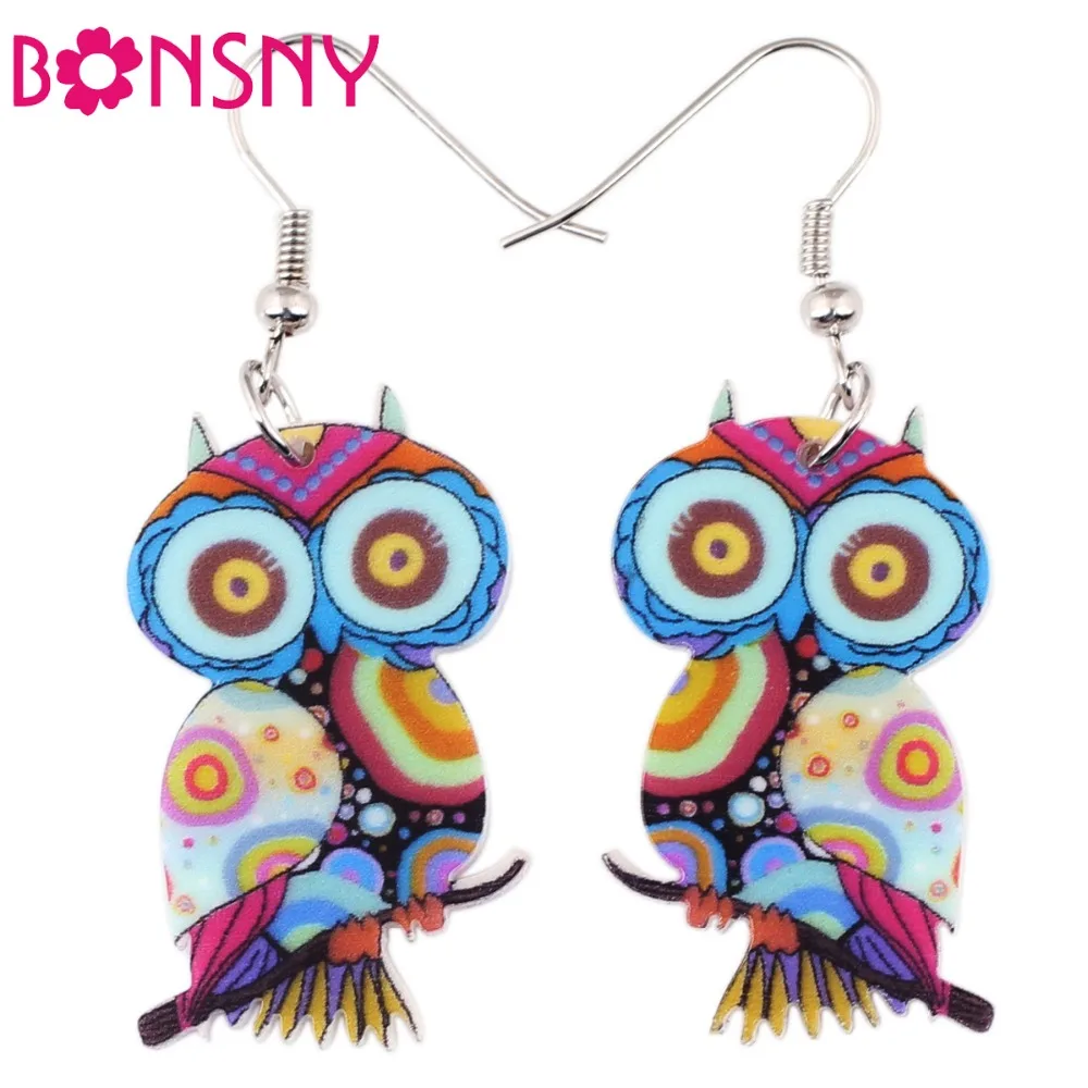

Bonsny Drop Owl Earrings Big Long Dangle Earring Acrylic Cute Pattern Fashion Jewelry For Women 2015 New Style Girl Accessories