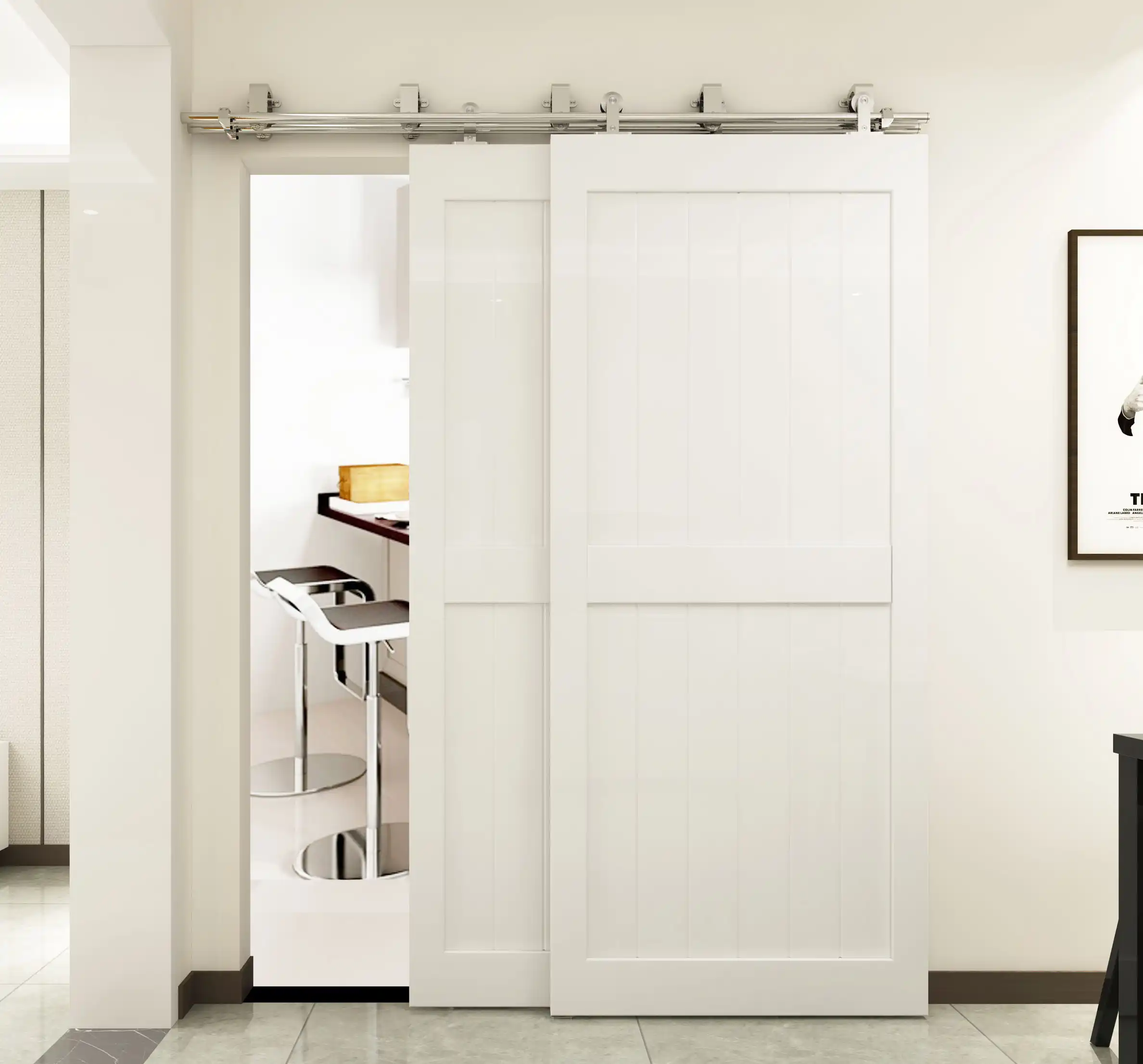 DIYHD 6ft 8ft brushed nickel steel bypass sliding barn door hardware