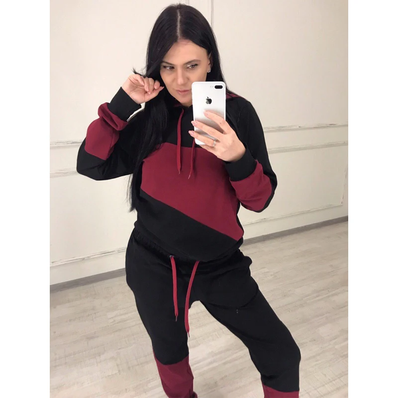2019 New Women and Men Set Causal Patchwork Jacket Men 2Pcs Tracksuit Sportswear Hoodies Sweatshirt Pants Jogger Suit Plus size 