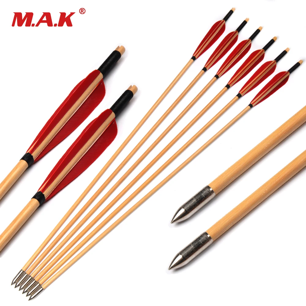 6Pcs 31.5'' MAK Wood OD 8.5mm Red Turkey Feather Arrows For Compound Recurve Bow 