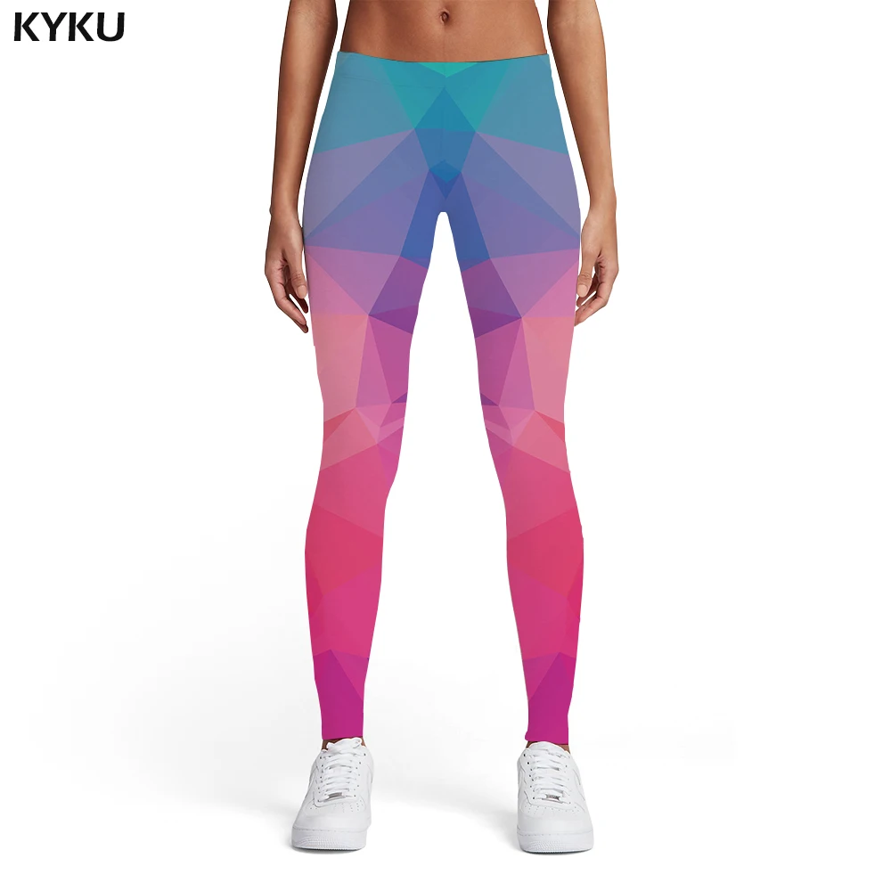 KYKU бренд леггинсы с геометрическим рисунком для женщин цветные леггинсы Готический печатных брюки для девочек абстрактный спандекс