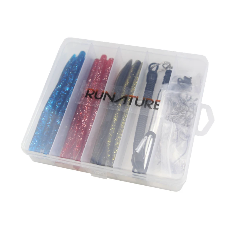 Runature Wacky Senko Kit Sofr приманка для рыбалки с коробкой для рыболовных снастей, рыболовное кольцо, крючок Senko Worm, силиконовый набор для наживки
