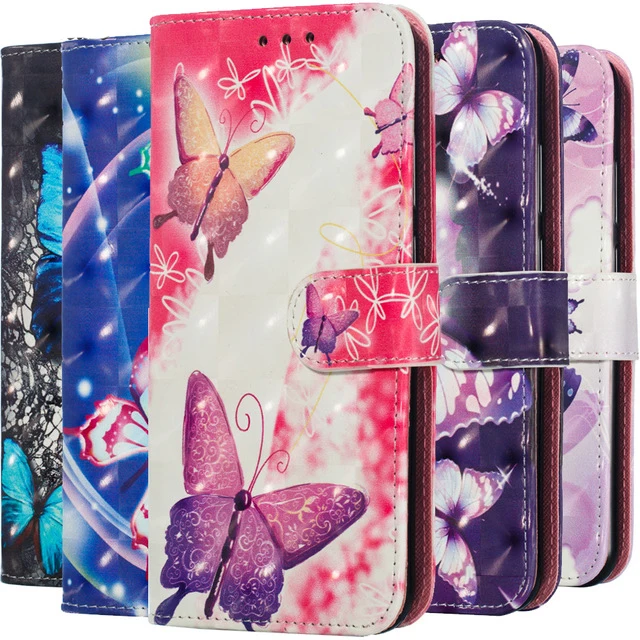 

Phone Case For Huawei Honor 10 Lite Honor Play 8A 8C 8X V20 Y9 Y6 2019 P smart Cover Colorful Butterfly Card Holder Case P20 P30