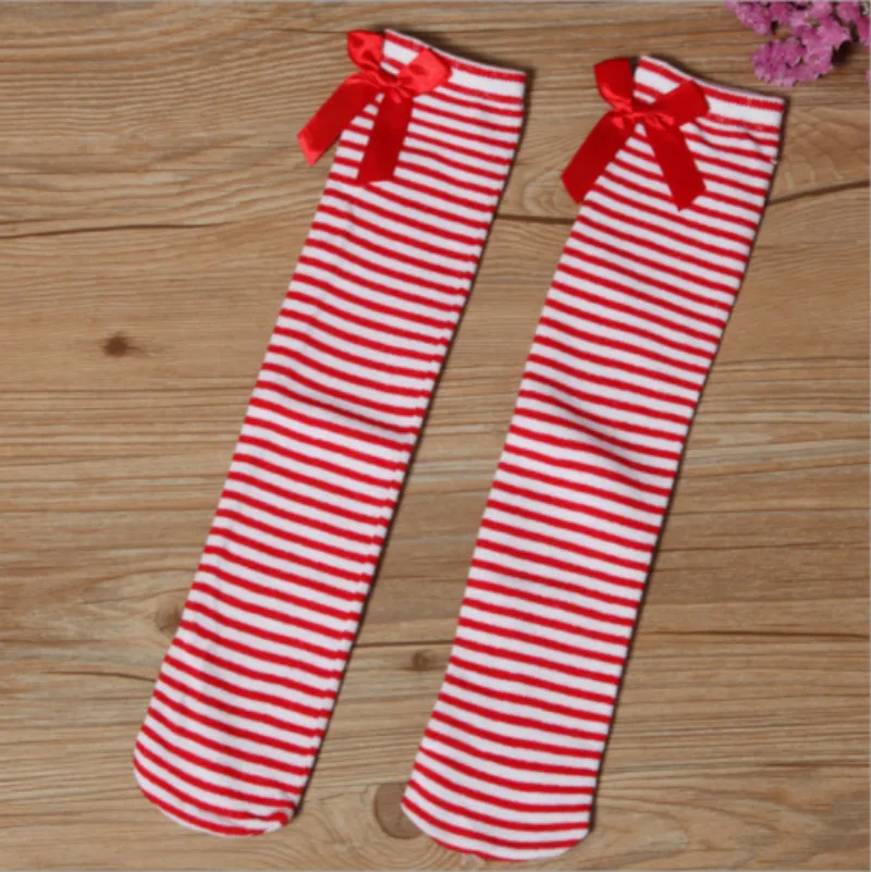 Модные гольфы для маленьких девочек детские хлопковые полосатые школьные спортивные носки - Цвет: Red and White