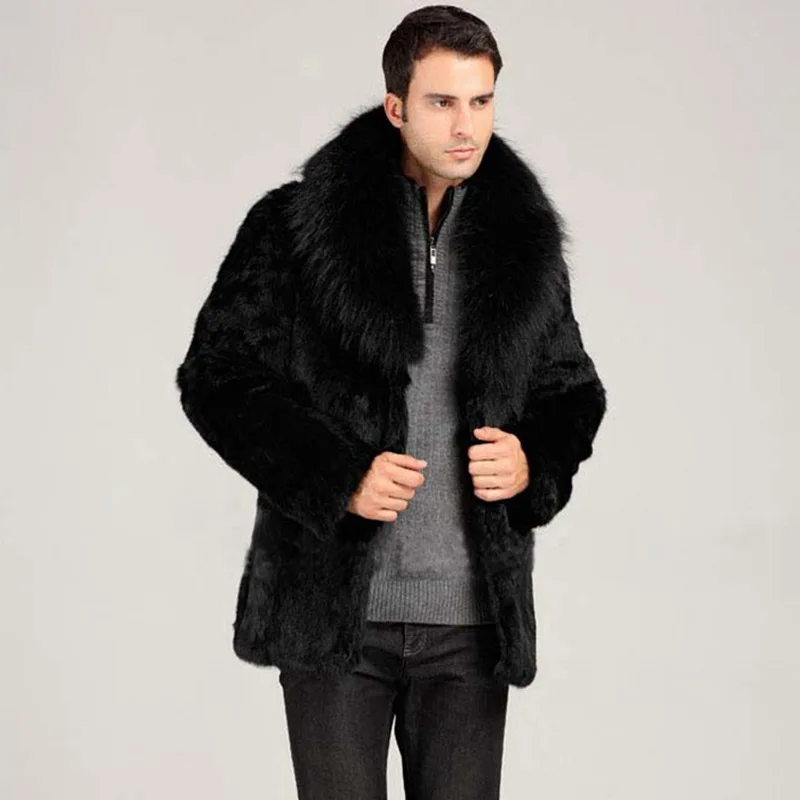 Mens Faux Fur Coats Winter Solid Color Long Sleeve Black Artificial Fur ...