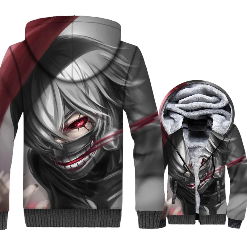 

Anime Tokyo Ghoul Jacket Men Hoodie Sweatshirt Winter Thick Fleece Warm Zip up 3D Print Swag Coat Hip Hop Sportswear Homens 5XL