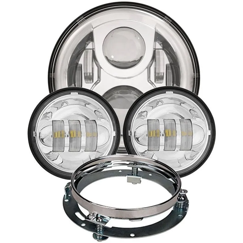7inch  Round LED Headlight Kit 8700G2 Gen 2 Daymaker with Matching Passing Lamps & Adapter Ring (Chrome)