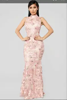 

Summer Sexy Dress 2019 New Arrivals Bodycon Sequined Mesh Dress Turtleneck Women Ankle-Length Party Dress