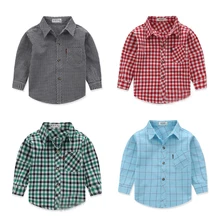 Распродажа! Хлопковая рубашка в клетку с длинными рукавами для маленьких мальчиков; одежда для маленьких мальчиков; сезон весна-осень;
