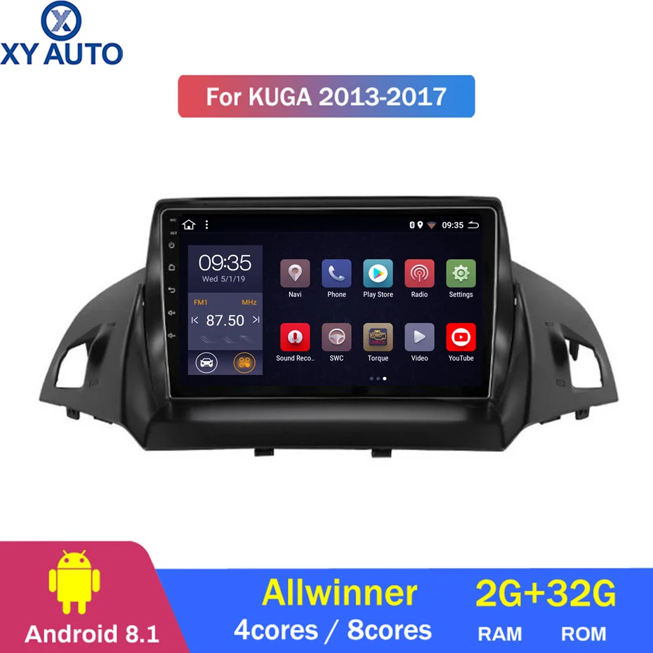 Sale 9 inch 2.5D IPS HD multi-touch screen Android8.1 2G RAM 32G ROM NAVI For Ford escape kuga/C-MAX 2013-2017 with BT USB WIFI SWC 0