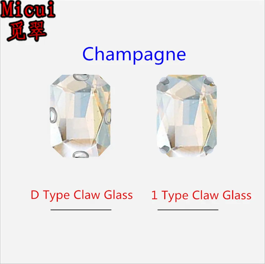 Micui Octangle стекло кристалл страз Швейные Стразы с коготь Кристалл пришить коготь стразы для свадьбы DIY MC1004 - Цвет: Champagne