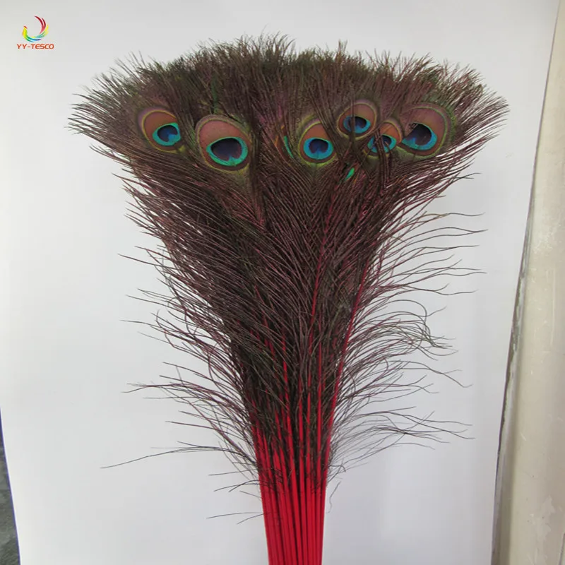 Высокое качество павлиньи перья 100 шт/партия длина 80-90 см красивое натуральное павлинье перо Diy украшения декоративный для декора фитинги - Цвет: Red