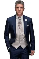 Индивидуальный Свадебный костюм темно-синий костюм отца 2018 смокинги жениха мужской костюм (куртка + брюки + жилет + галстук)