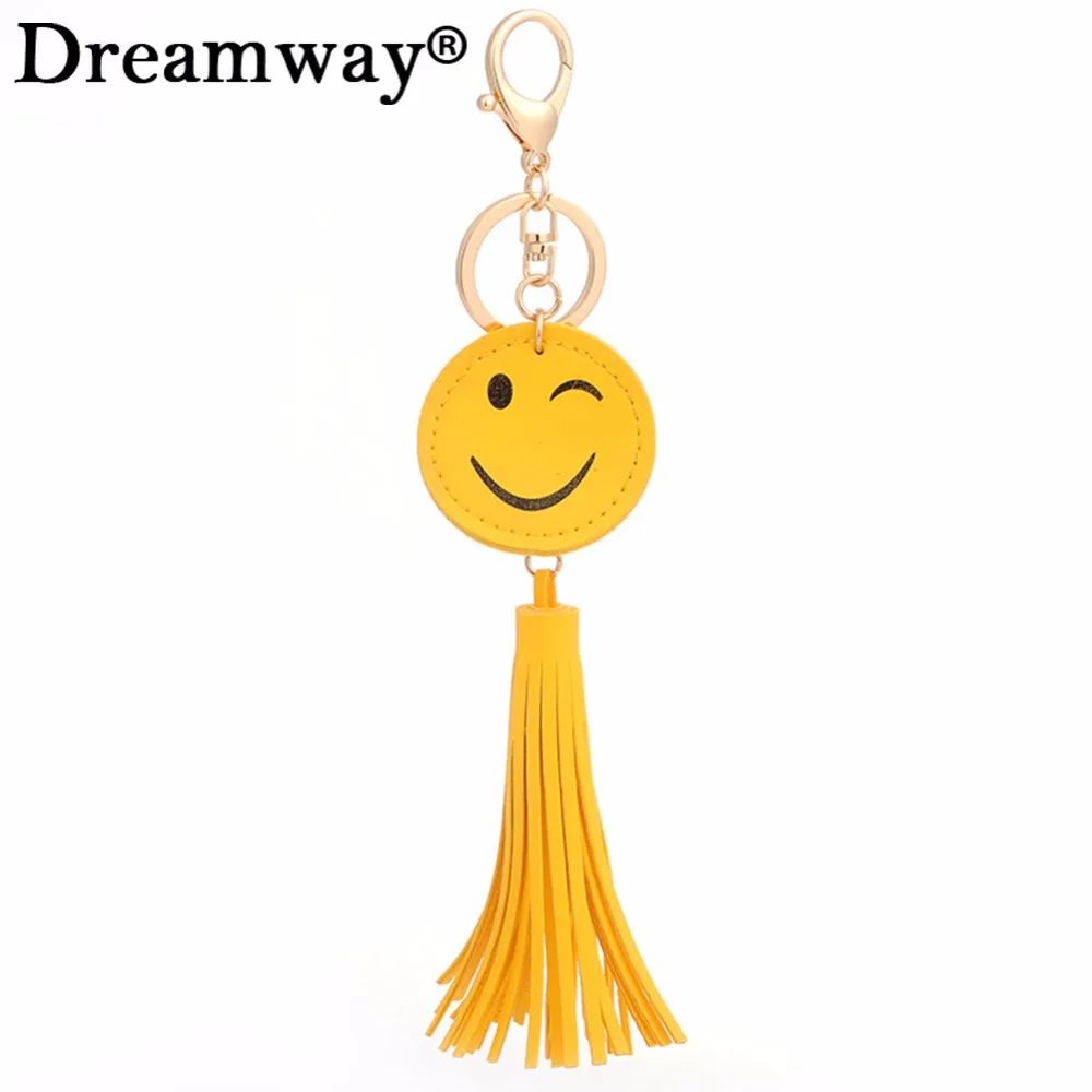 PU Leather face keychain keyring women tassel key chains bag charm