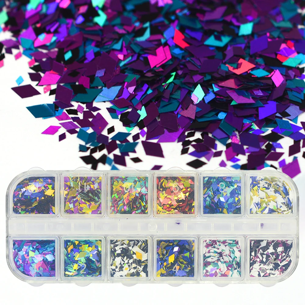 

1 Case Mini Nail Glitter Sequins Flakes Rhombus Shape Tips Set Mix Color Paillette DIY 3d Nail Art Decoration Glitter Kit SALX
