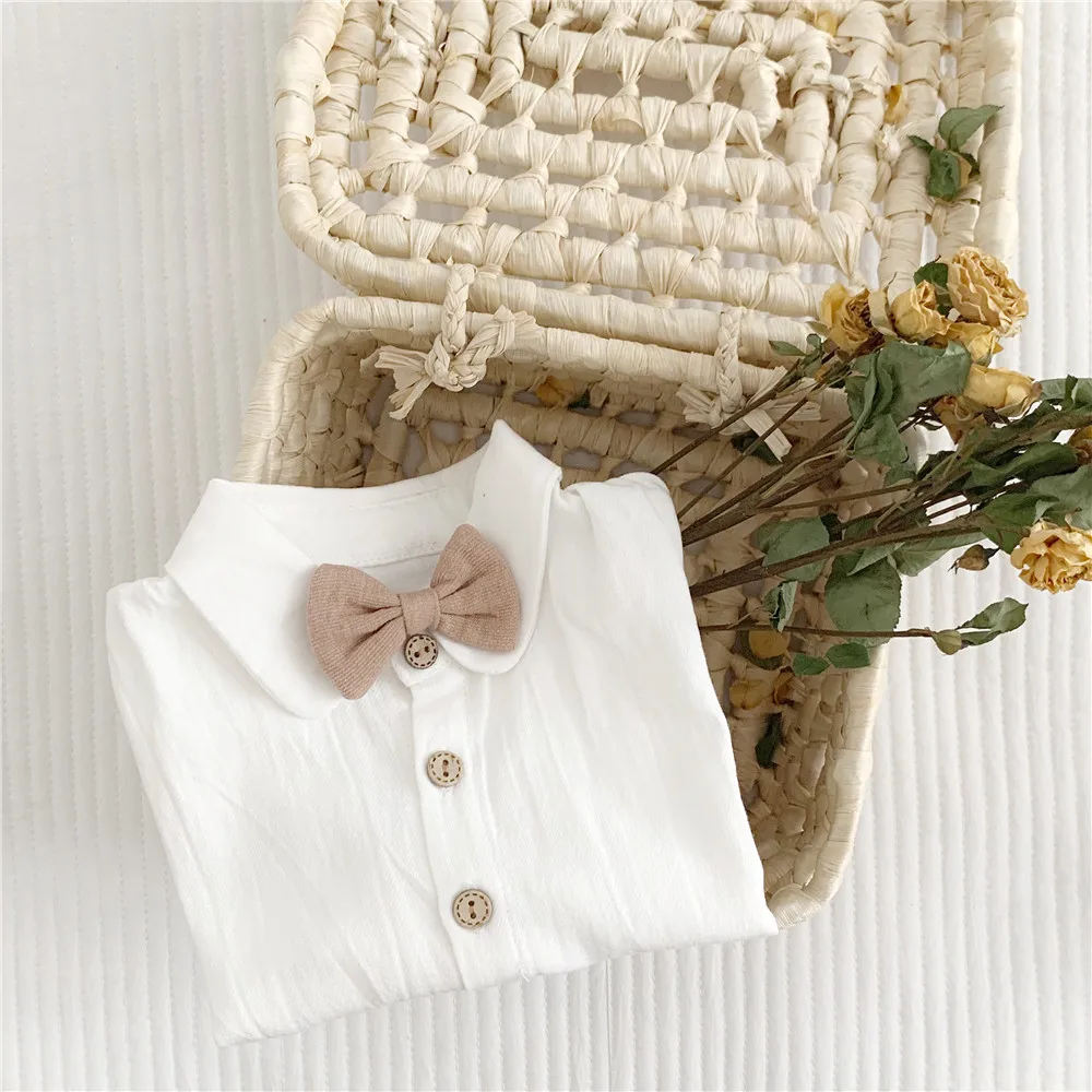 New Gentleman Long Sleeve Baby Clothes White Girls Shirts Turn-down Collar Baby Girls Shirt Cotton Baby Blouse