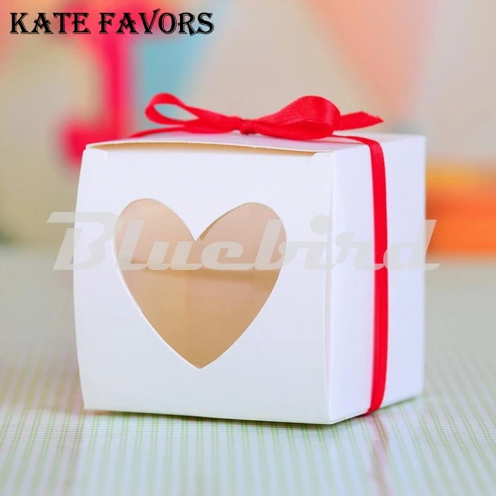 50 шт прозрачное сердце окно бумага один кекс торт коробка свадебный подарок коробка с красной лентой ситан