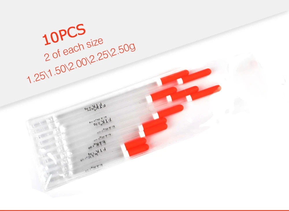 ФТК 10 шт./лот нейлон Пластик поплавок 1,0g/1,25g/1,5g/2,0g/2,5g/3,0g с украшением в виде кристаллов Пластик Рыболовные Поплавки трубки Набор рыболовные снасти