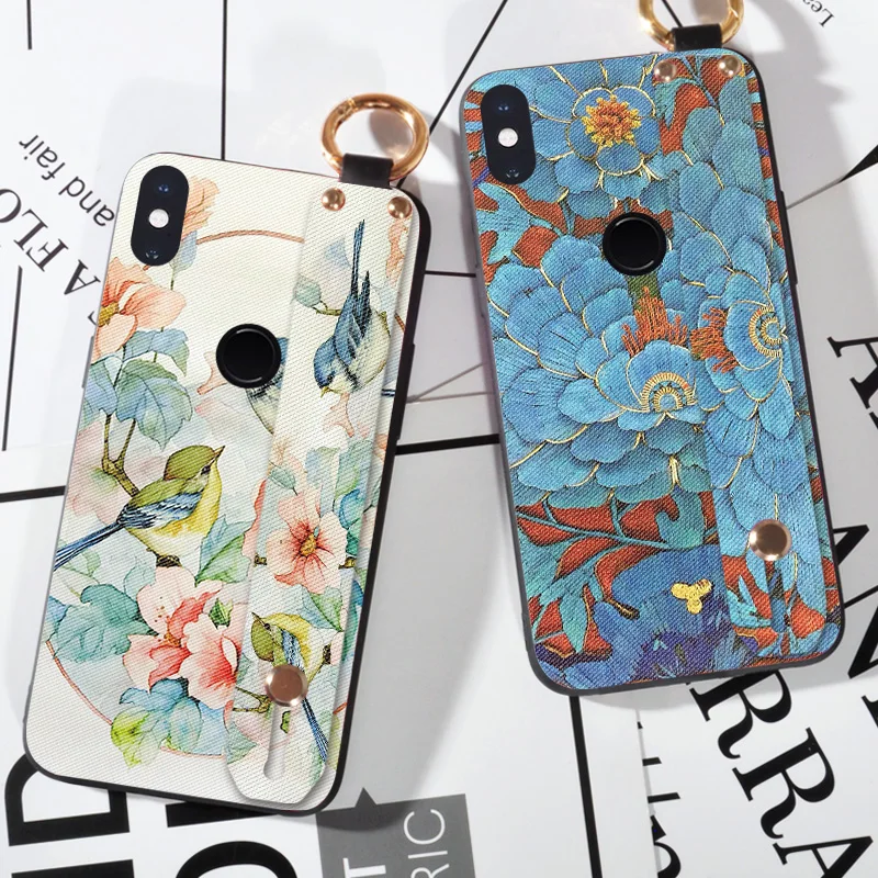 

Wrist Strap Flower Emboss Cases For XiaoMi Mi 6 6X Mi6 Luxury Silicone Cartoon Cloth Cover For Xiaomi Mi 6X Mi6X / A2 Lite