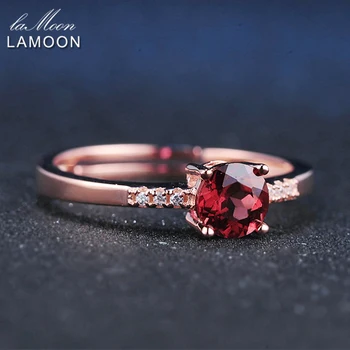 

LAMOON 925 Sterling Silver Ring Gemstone Garnet Ring 18K Rose Gold Plated Fine Jewelry Red Crystal Ring S925 Romantic LMRI012