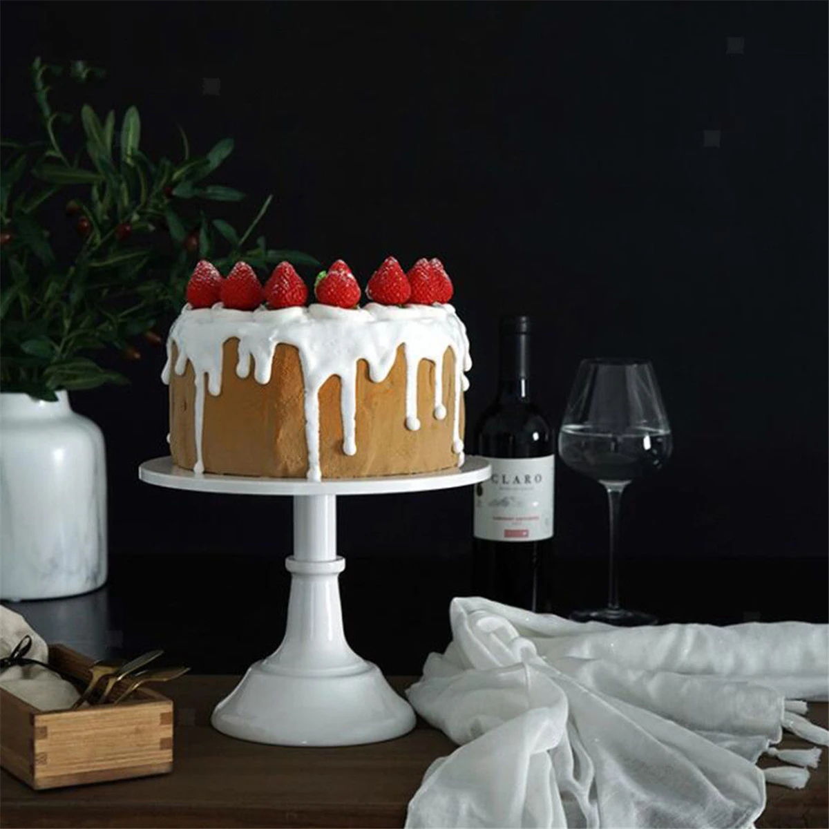  Metal Iron Cake Stand Round Pedestal Dessert Holder Cupcake Display Rack Bakeware White Birthday We