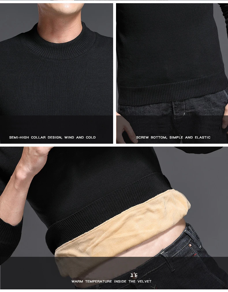 Brand New Casual Sweater Men Pullovers Thick Warm Autumn Fashion Style Cashmere Sweater Male Solid Slim Fit Knitwear Pull Coat