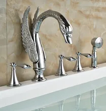 

3 Handles Bathtub Faucet Swan Shape Bathroom Tub Mixer Faucet Deck Mount Chrome Finish