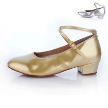 HXYOO/Новое поступление; женские туфли для латинских танцев из искусственной кожи на мягкой подошве; женские туфли для бальных танцев золотого и серебряного цвета; женская обувь для сальсы на низком каблуке; WK084