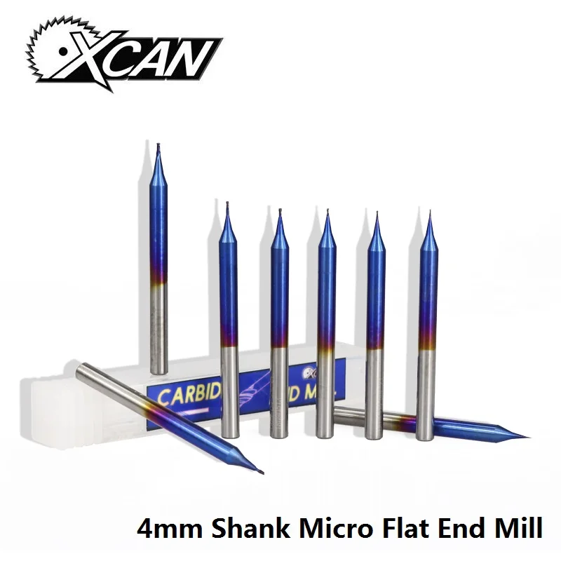 

XCAN 1pc D0.2-D0.9mm Micro Flat End Mill Tungsten Carbide 2 Flutes CNC Router Bit Nano Blue Coated Micro End Milling Cutter