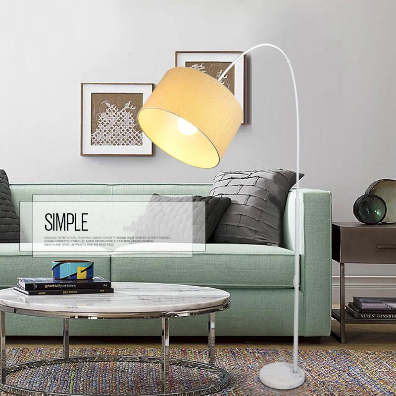 Современный простой СВЕТОДИОДНЫЙ торшер для спальни, гостиной, черно-белая мраморная Рыбацкая модель, тканевая художественная прикроватная тумбочка для дивана, стоящая лампа