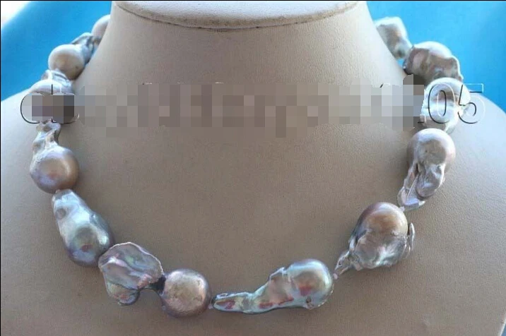 

fast17.5" Genuine Natural 35mm Gray Reborn Keshi Pearl Necklace 14KGP #f2001!