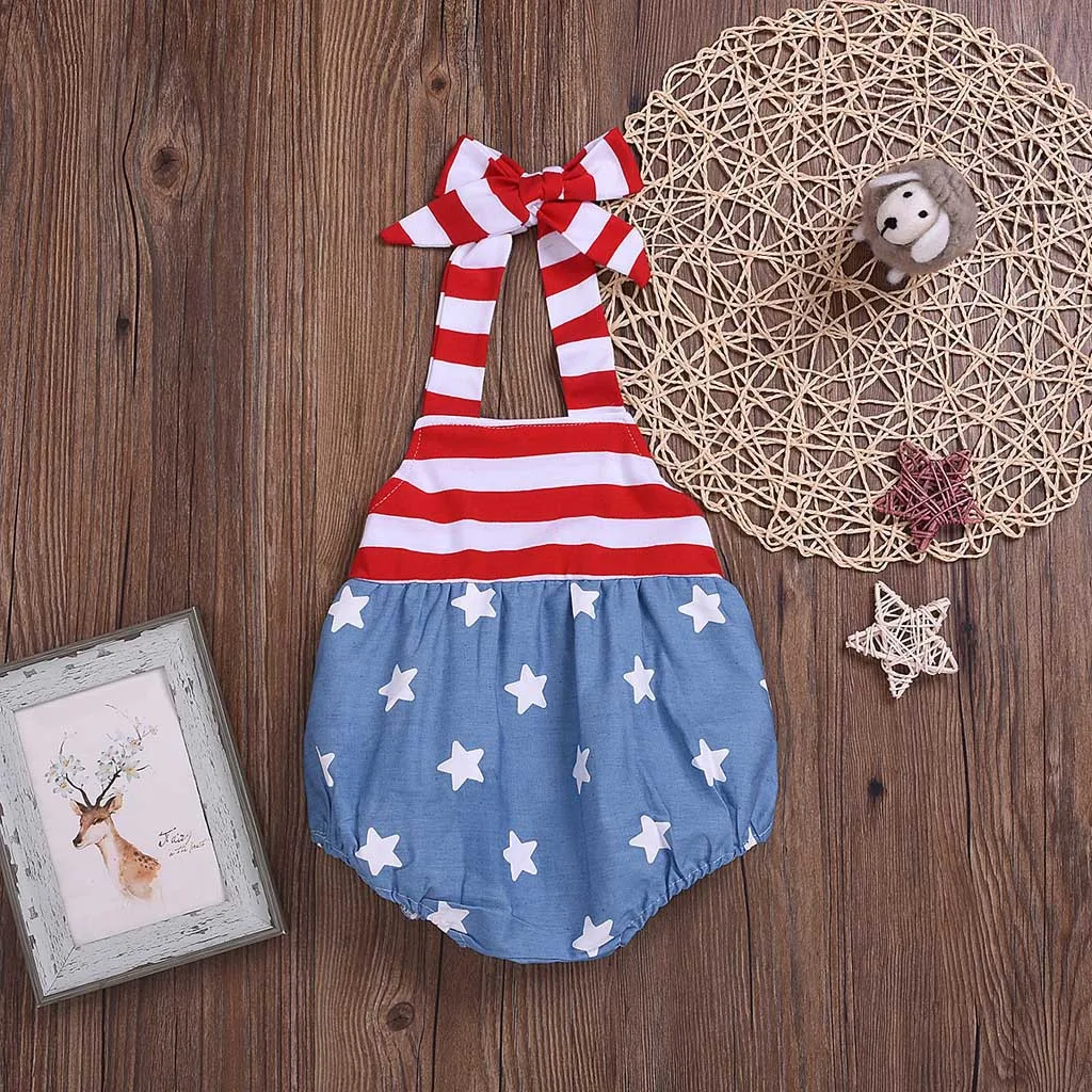 

Baby Girl Jumpsuit 4th of July Stars and Stripe Patriotic Backless Rompers Baby Girl Romper Summer 2019 Onesies Newborn