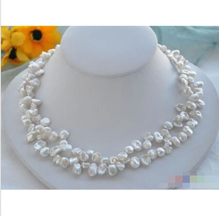 

P4173 2row 17" 10mm WHITE BAROQUE KESHI REBORN PEARL NECKLACE^^^@^Noble style Natural Fine jewe FREE SHIPPING