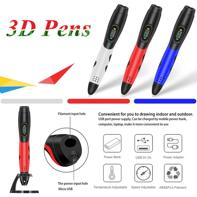 Best Offers Best Child Birthday Gift Doodle Toy 3D Pen Optional With 10/20 Bags of 5/10M ABS PLA Filament One-key Operation 3D Printer Pens